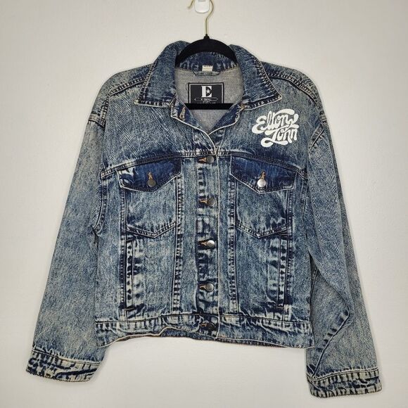 Elton John Denim Grunge Acid Wash Oversized Jean Jacket Size X Small - Picture 2 of 7